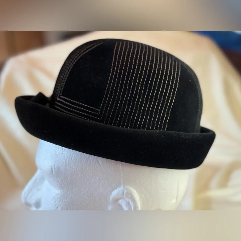 Anita Pineault Vintage Black Felt Bow Hat